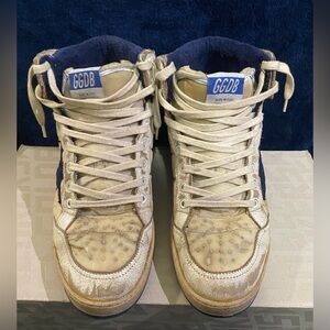 🔥 Golden Goose Men's Sky-Star Cream-colored Nylon Leather with Blue Suede 🔥